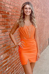 Orange Homecoming Dress Corset Tight Short Cocktail Dresses With Beadings