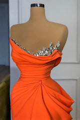 Orange Mermaid Prom Dress Sleeveless Strapless Beaded Formal Dress