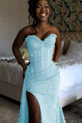 Orange Mermaid Prom Dress Sleeveless Sweetheart Sequined Formal Dress