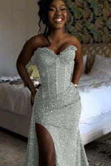 Orange Mermaid Prom Dress Sleeveless Sweetheart Sequined Formal Dress