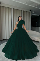 Orange One Shoulder Ball Gown Evening Dress with Sequins