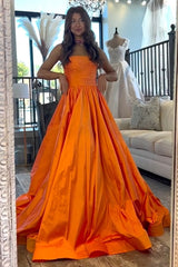 Orange Prom Dress A Line Sweetheart Long Evening Dress