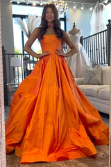 Orange Prom Dress A Line Sweetheart Long Evening Dress