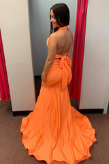 Orange Prom Dress Mermaid Backless Long Evening Dress