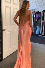 Orange Prom Dress Mermaid Beaded Lace-Up Back Long Formal Dress