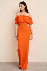 Orange Prom Dress Off The Shoulder Sheath Long Formal Dress