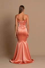 Orange Prom Dress Spaghetti Straps Mermaid Satin Formal Dress