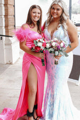 Orange Sequined V-Neck Mermaid Long Prom Dress