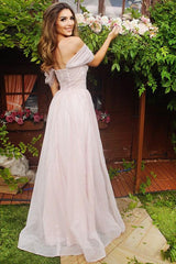 Pale Pink Off the Shoulder Evening Dress
