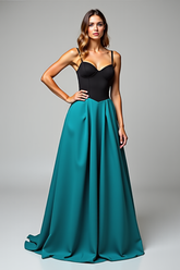 Peacock Blue Wedding Guest Dress A Line Black Wedding Guest Dress Satin Long Formal Dress