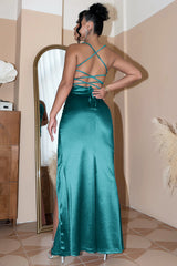 Peacock Green Prom Dress Halter Sheath Evening Dress