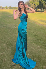 Peacock Green Prom Dress Sheath Sweetheart Long Evening Dress with Split Front