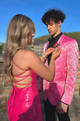 Pink 2-Piece Shawl Lapel Jacquard Men's Prom Suit Blazer Pants