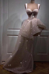 Pink A Line Homecoming Dress Sleeveless Straps High Low Cocktail Dress With Sequins