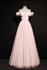 Pink A Line Off the Shoulder Prom Dress Beaded Formal Dress