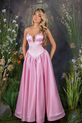 Pink A Line Prom Dress Sleeveless Sweetheart Beaded Formal Dress