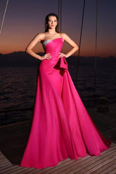 Pink Detachable Train Prom Dress Sleeveless Strapless Beaded Formal Dress
