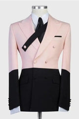 Pink Double Breasted Peaked Lapel Prom Suit