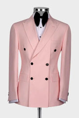 Pink Double Breasted Peaked Lapel Prom Suit
