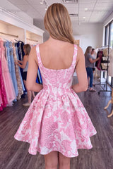 Pink Floral A-Line Corset Short Homecoming Dress