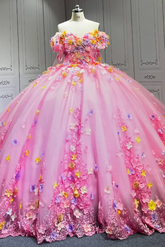 Pink Flower Quinceanera Dress Ball Gown Sweet 16 Dress