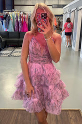 Pink Homecoming Dress A Line Ruffled Short Prom Dress