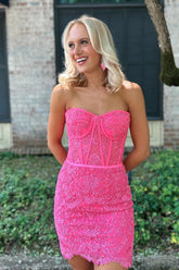 Pink Homecoming Dress Corset Lace Tight Short Prom Dress