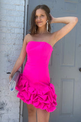 Pink Homecoming Dress Strapless Tight Short Cocktail Dresses with Ruffles