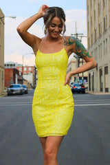 Pink Homecoming Dress Tight Yellow Homecoming Dress Sequin Cocktail Party Dresses