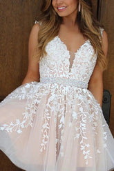 Pink Homecoming Dress V Neck A Line Prom Dress