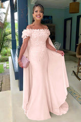 Pink Mermaid Prom Dress Off the Shoulder Formal Dress With 3D Flowers