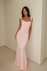 Pink Mermaid Prom Dress Sleeveless Square Neck Satin Formal Dress