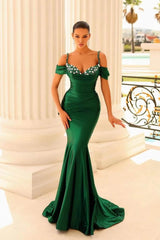 Pink Mermaid Prom Dress Spaghetti Straps Beaded Formal Dress