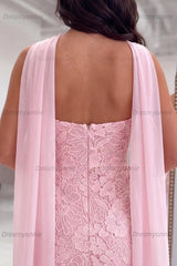 Pink Neck Scarf Lace Tight Strapless Short Homecoming Dress