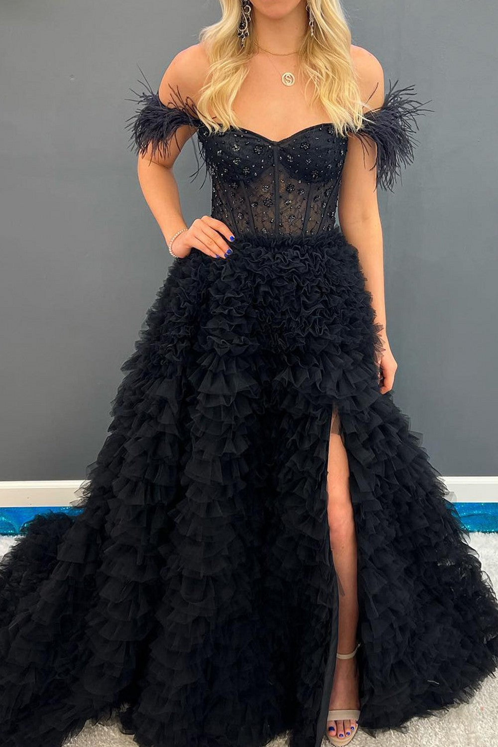 Pink Off the Shoulder Corset A-Line Prom Dress with Beadings