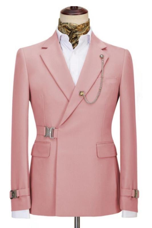 Pink One Button Close Fitting Notched Lapel Prom Men's Suit