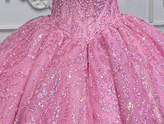 Pink Organza Quinceanera A Line Ball Gown Sweet 16 Dress with Beadings