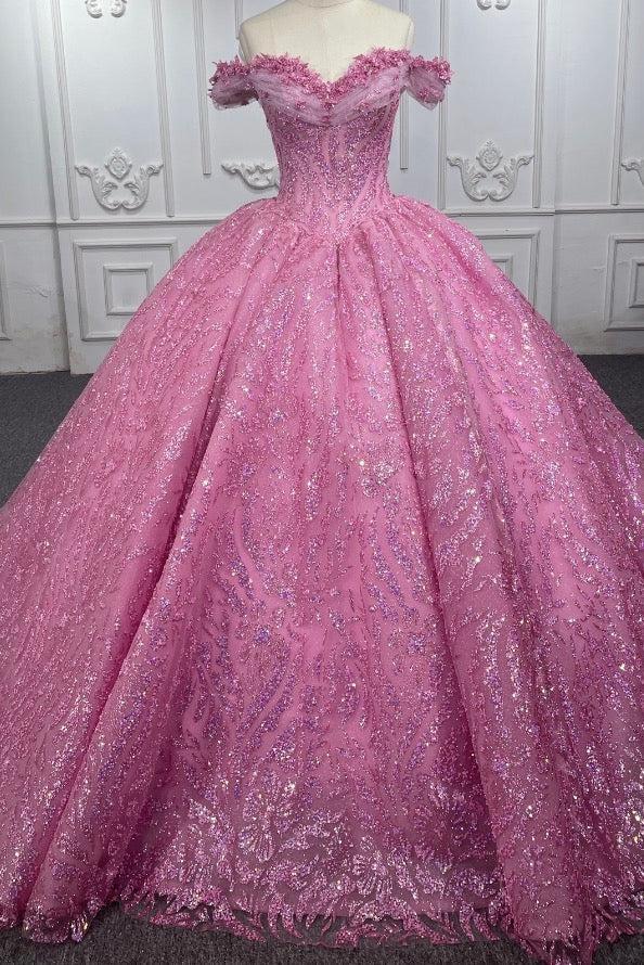 Pink Organza Quinceanera A Line Ball Gown Sweet 16 Dress with Beadings
