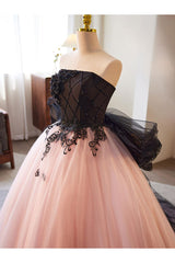 Pink Prom Dress A Line Tulle Lace Long Formal Evening Dress