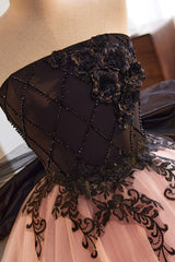 Pink Prom Dress A Line Tulle Lace Long Formal Evening Dress