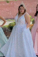 Pink Prom Dress A-Line V-Neck Long Formal Dress