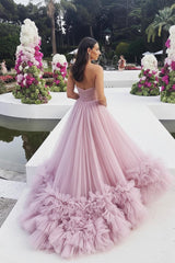 Pink Prom Dress Corset Sweetheart Long Evening Dress with Ruffles