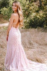 Pink Prom Dress Mermaid Long Evening Dress with Appliques