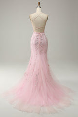 Pink Prom Dress Mermaid Long Evening Dress with Appliques
