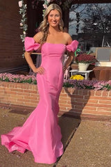Pink Prom Dress Mermaid Off The Shoulder Long Formal Dress
