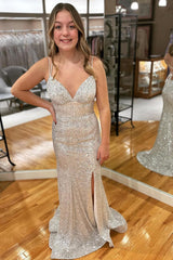 Pink Prom Dress Sequined Mermaid Evening Dress