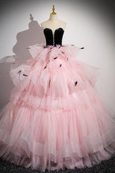 Pink Prom Dress Sweetheart Neck Tulle Long Prom Gown Evening Dress