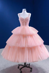 Pink Prom Dress Tiered Quinceanera Dress Party Evening Dress