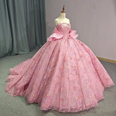 Pink Quinceanera Dress 3D Flowers Appliques Beading Sequins Sweetheart Ball Gowns Sweet 16 Party Dress