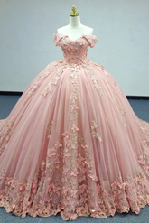 Pink Quinceanera Dress Butterfly Flowers Ball Gown Sweet 16 Dress